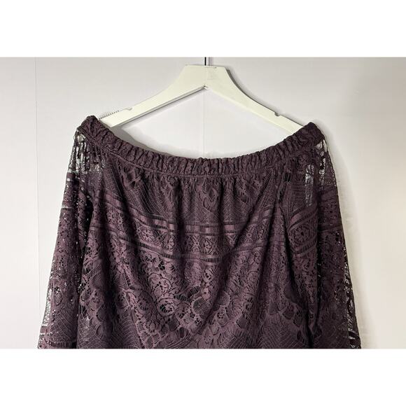 Apt 9 Off Shoulder Lace Top Sz M Bell Sleeve Purple Whimsigoth Fairycore - Picture 3 of 11